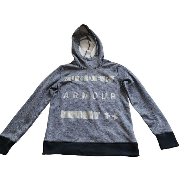 Under Armour XS Gray Black Coldgear Logo Hoodie Pullover - Picture 1 of 16